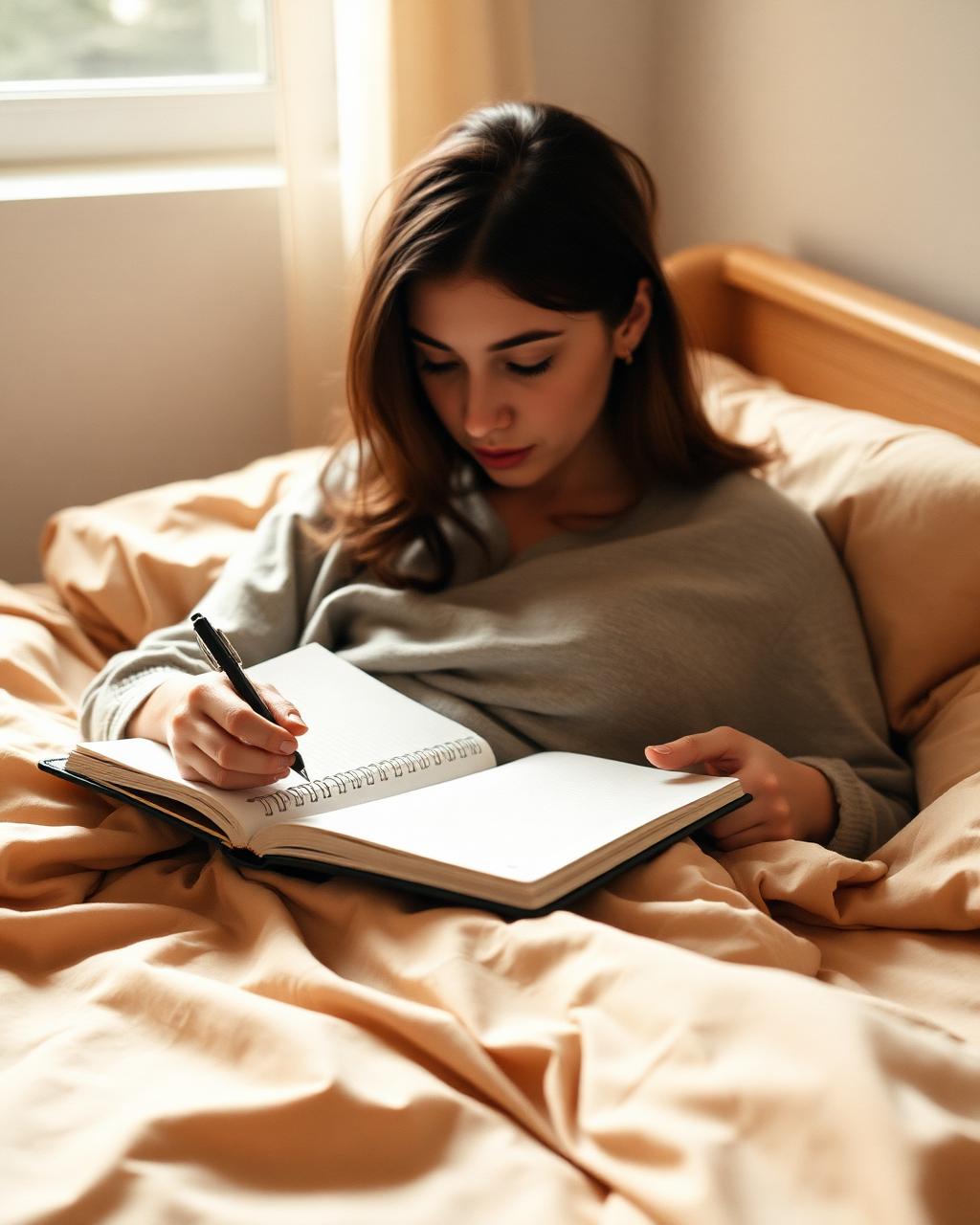 Woman journaling on her bed after a dream